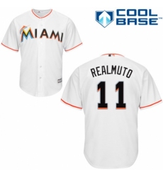 Youth Majestic Miami Marlins #11 J. T. Realmuto Authentic White Home Cool Base MLB Jersey