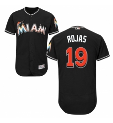 Men's Majestic Miami Marlins #19 Miguel Rojas Black Alternate Flex Base Authentic Collection MLB Jersey