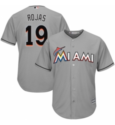 Men's Majestic Miami Marlins #19 Miguel Rojas Replica Grey Road Cool Base MLB Jersey