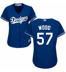 Women's Majestic Los Angeles Dodgers #57 Alex Wood Authentic Royal Blue Alternate Cool Base MLB Jersey