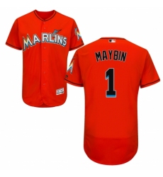 Men's Majestic Miami Marlins #1 Cameron Maybin Orange Alternate Flex Base Authentic Collection MLB Jersey