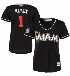 Women's Majestic Miami Marlins #1 Cameron Maybin Replica Black Alternate 2 Cool Base MLB Jersey
