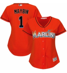 Women's Majestic Miami Marlins #1 Cameron Maybin Replica Orange Alternate 1 Cool Base MLB Jersey