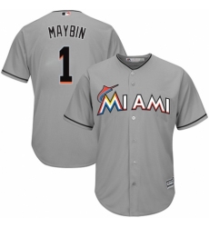 Youth Majestic Miami Marlins #1 Cameron Maybin Replica Grey Road Cool Base MLB Jersey