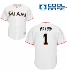 Youth Majestic Miami Marlins #1 Cameron Maybin Replica White Home Cool Base MLB Jersey