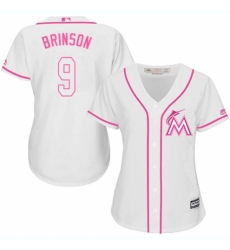 Women's Majestic Miami Marlins #9 Lewis Brinson Authentic White Fashion Cool Base MLB Jersey