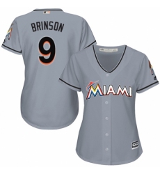 Women's Majestic Miami Marlins #9 Lewis Brinson Replica Grey Road Cool Base MLB Jersey