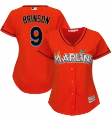 Women's Majestic Miami Marlins #9 Lewis Brinson Replica Orange Alternate 1 Cool Base MLB Jersey