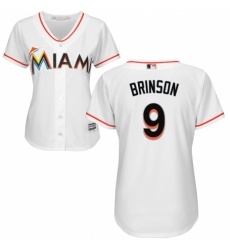 Women's Majestic Miami Marlins #9 Lewis Brinson Replica White Home Cool Base MLB Jersey
