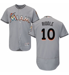 Men's Majestic Miami Marlins #10 JT Riddle Grey Road Flex Base Authentic Collection MLB Jersey