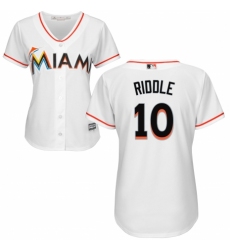 Women's Majestic Miami Marlins #10 JT Riddle Replica White Home Cool Base MLB Jersey