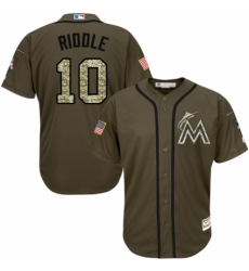 Youth Majestic Miami Marlins #10 JT Riddle Authentic Green Salute to Service MLB Jersey