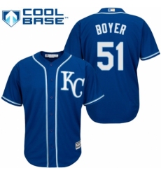 Youth Majestic Kansas City Royals #51 Blaine Boyer Replica Blue Alternate 2 Cool Base MLB Jersey
