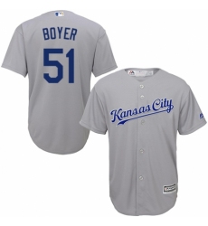 Youth Majestic Kansas City Royals #51 Blaine Boyer Replica Grey Road Cool Base MLB Jersey