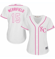 Women's Majestic Kansas City Royals #15 Whit Merrifield Replica White Fashion Cool Base MLB Jersey