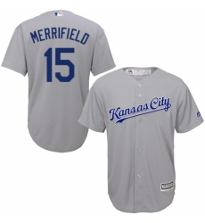 Youth Majestic Kansas City Royals #15 Whit Merrifield Authentic Grey Road Cool Base MLB Jersey