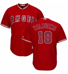 Men's Majestic Los Angeles Angels of Anaheim #18 Luis Valbuena Authentic Red Team Logo Fashion Cool Base MLB Jersey