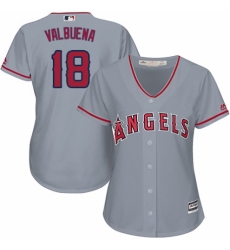 Women's Majestic Los Angeles Angels of Anaheim #18 Luis Valbuena Replica Grey Road Cool Base MLB Jersey