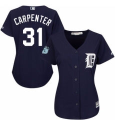 Women's Majestic Detroit Tigers #31 Ryan Carpenter Authentic Navy Blue Alternate Cool Base MLB Jersey