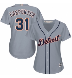 Women's Majestic Detroit Tigers #31 Ryan Carpenter Replica Grey Road Cool Base MLB Jersey