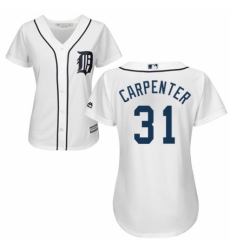 Women's Majestic Detroit Tigers #31 Ryan Carpenter Replica White Home Cool Base MLB Jersey
