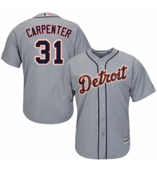 Youth Majestic Detroit Tigers #31 Ryan Carpenter Authentic Grey Road Cool Base MLB Jersey