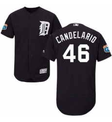 Men's Majestic Detroit Tigers #46 Jeimer Candelario Navy Blue Alternate Flex Base Authentic Collection MLB Jersey