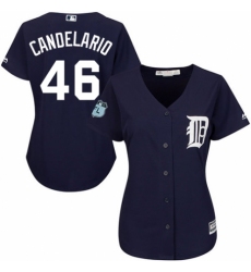 Women's Majestic Detroit Tigers #46 Jeimer Candelario Authentic Navy Blue Alternate Cool Base MLB Jersey