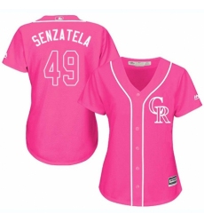 Women's Majestic Colorado Rockies #49 Antonio Senzatela Authentic Pink Fashion Cool Base MLB Jersey