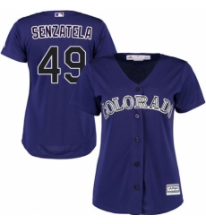 Women's Majestic Colorado Rockies #49 Antonio Senzatela Authentic Purple Alternate 1 Cool Base MLB Jersey