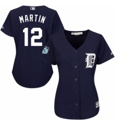 Women's Majestic Detroit Tigers #12 Leonys Martin Authentic Navy Blue Alternate Cool Base MLB Jersey