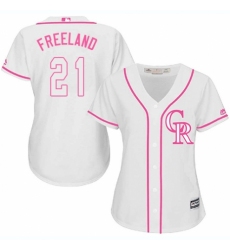Women's Majestic Colorado Rockies #21 Kyle Freeland Authentic White Fashion Cool Base MLB Jersey