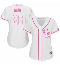 Women's Majestic Colorado Rockies #26 David Dahl Replica White Fashion Cool Base MLB Jersey