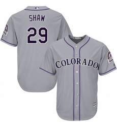 Men's Majestic Colorado Rockies #29 Bryan Shaw Replica Grey Road Cool Base MLB Jersey