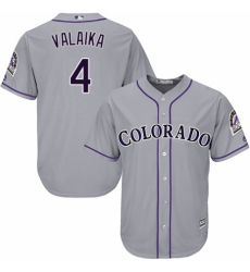 Men's Majestic Colorado Rockies #4 Pat Valaika Replica Grey Road Cool Base MLB Jersey