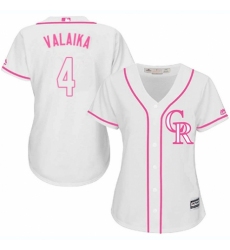 Women's Majestic Colorado Rockies #4 Pat Valaika Replica White Fashion Cool Base MLB Jersey