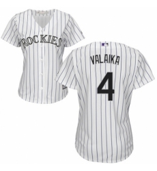 Women's Majestic Colorado Rockies #4 Pat Valaika Replica White Home Cool Base MLB Jersey