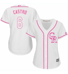Women's Majestic Colorado Rockies #6 Daniel Castro Authentic White Fashion Cool Base MLB Jersey