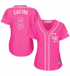 Women's Majestic Colorado Rockies #6 Daniel Castro Replica Pink Fashion Cool Base MLB Jersey