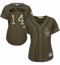 Women's Majestic Colorado Rockies #14 Tony Wolters Authentic Green Salute to Service MLB Jersey