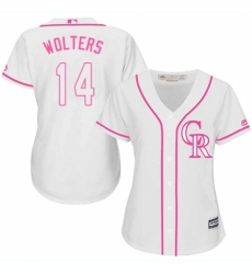 Women's Majestic Colorado Rockies #14 Tony Wolters Authentic White Fashion Cool Base MLB Jersey