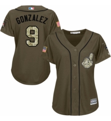 Women's Majestic Cleveland Indians #9 Erik Gonzalez Authentic Green Salute to Service MLB Jersey