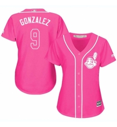 Women's Majestic Cleveland Indians #9 Erik Gonzalez Authentic Pink Fashion Cool Base MLB Jersey