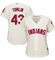 Women's Majestic Cleveland Indians #43 Josh Tomlin Authentic Cream Alternate 2 Cool Base MLB Jersey