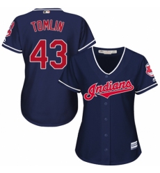 Women's Majestic Cleveland Indians #43 Josh Tomlin Replica Navy Blue Alternate 1 Cool Base MLB Jersey