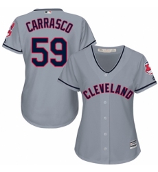 Women's Majestic Cleveland Indians #59 Carlos Carrasco Authentic Grey Road Cool Base MLB Jersey
