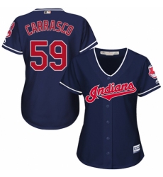 Women's Majestic Cleveland Indians #59 Carlos Carrasco Authentic Navy Blue Alternate 1 Cool Base MLB Jersey
