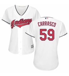 Women's Majestic Cleveland Indians #59 Carlos Carrasco Authentic White Home Cool Base MLB Jersey