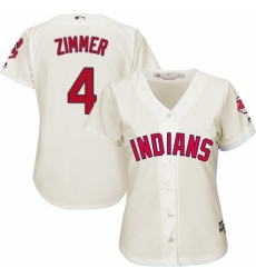 Women's Majestic Cleveland Indians #4 Bradley Zimmer Authentic Cream Alternate 2 Cool Base MLB Jersey