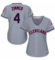 Women's Majestic Cleveland Indians #4 Bradley Zimmer Authentic Grey Road Cool Base MLB Jersey
